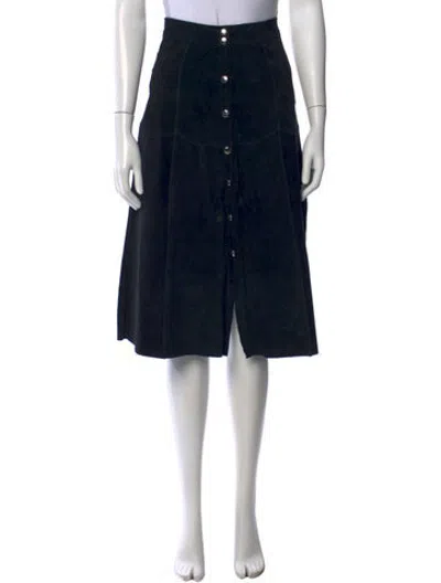Pre-owned Understated Leather Leather Midi Length Skirt In Black
