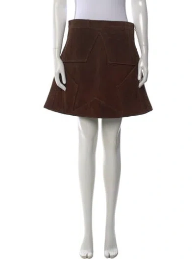Pre-owned Understated Leather Leather Mini Skirt In Brown
