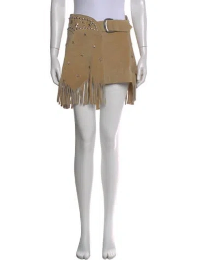Pre-owned Understated Leather Leather Mini Skirt In Neutral