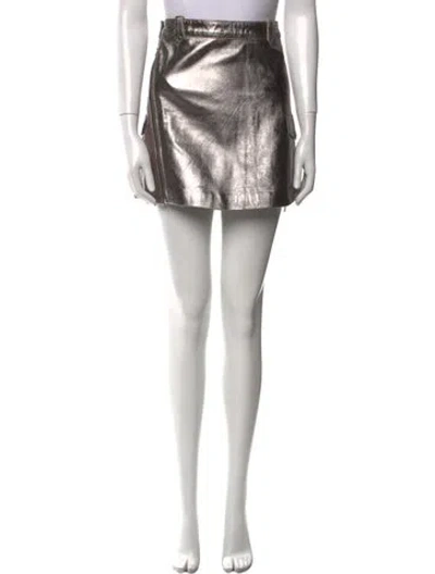 Pre-owned Understated Leather Leather Mini Skirt In Silver