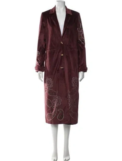 Pre-owned Understated Leather Leather Paisley Print Coat In Burgundy