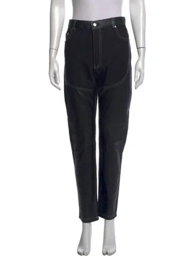 Pre-owned Understated Leather Leather Straight Leg Pants In Black