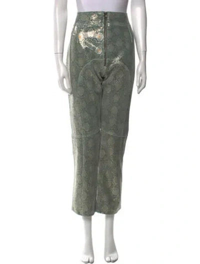 Pre-owned Understated Leather Leather Straight Leg Pants In Green