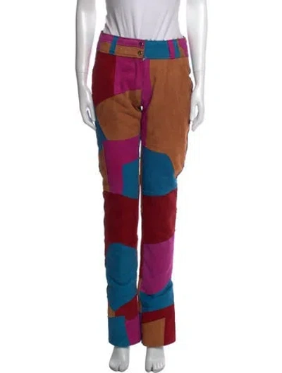 Pre-owned Understated Leather Leather Straight Leg Pants In Multi