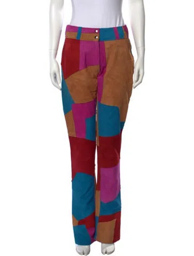 Pre-owned Understated Leather Leather Straight Leg Pants In Multicolor