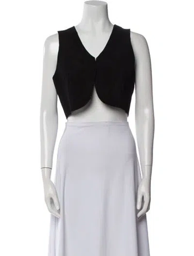 Pre-owned Understated Leather Leather V-neck Crop Top In Black