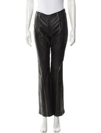Pre-owned Understated Leather Leather Wide Leg Pants In Black