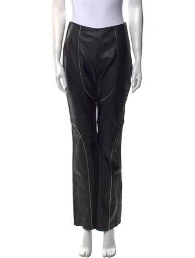 Pre-owned Understated Leather Leather Wide Leg Pants In Black
