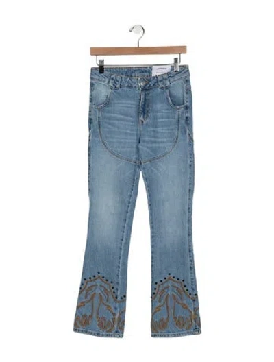 Pre-owned Understated Leather Mid-rise Flared Jeans W/ Tags In Blue