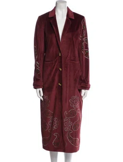 Pre-owned Understated Leather Patterned Coat In Burgundy
