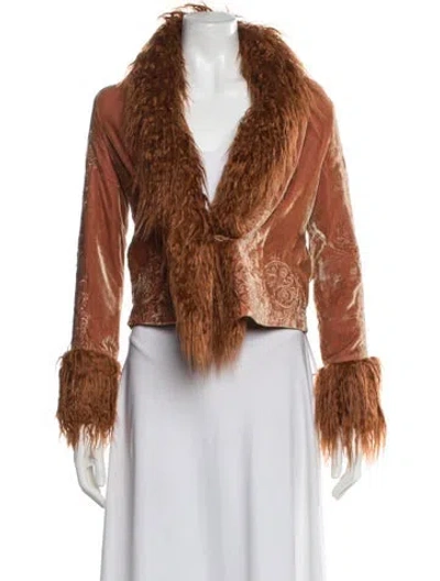 Pre-owned Understated Leather Patterned Jacket In Orange