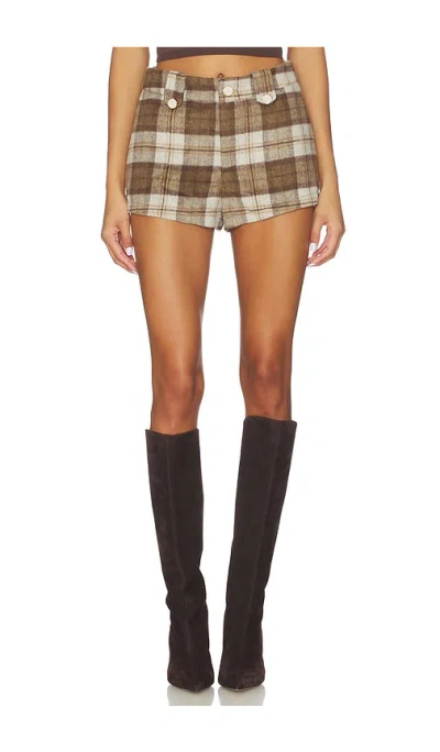 Understated Leather Plaid Western Short In Multi
