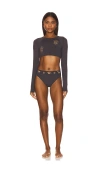 Understated Leather Rashguard Bikini Set In Black