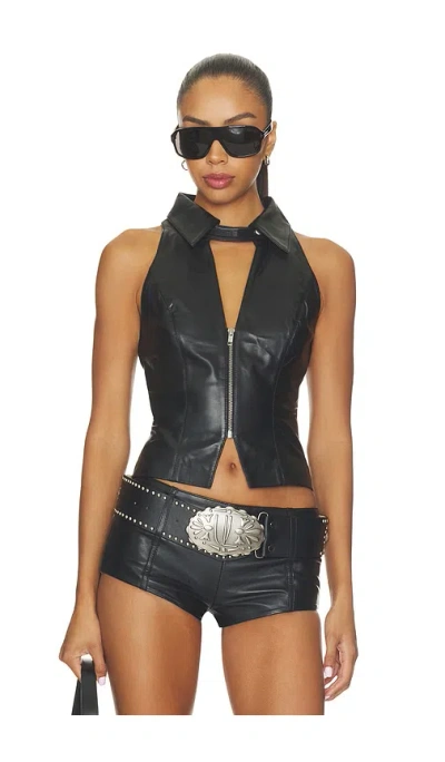 Understated Leather Rocker Top In Black