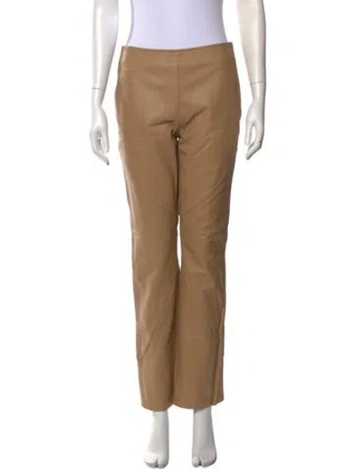 Pre-owned Understated Leather Straight Leg Pants In Neutrals