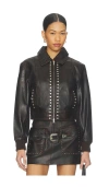 Understated Leather Studded Jacket In Brown