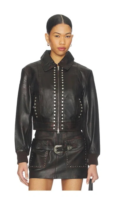 Understated Leather Studded Jacket In Brown