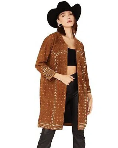 Pre-owned Understated Leather Studded Suede Duster Coat - Wjkt107722 In Brown