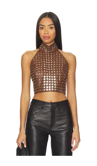 Understated Leather Studded Top In Brown