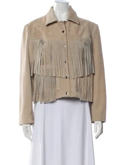 Pre-owned Understated Leather Suede Jacket In Neutral