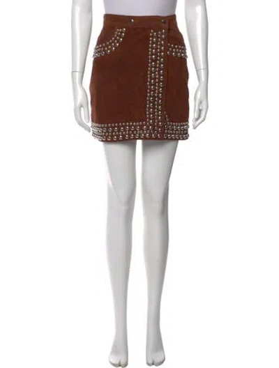 Pre-owned Understated Leather Suede Mini Skirt W/ Tags In Brown