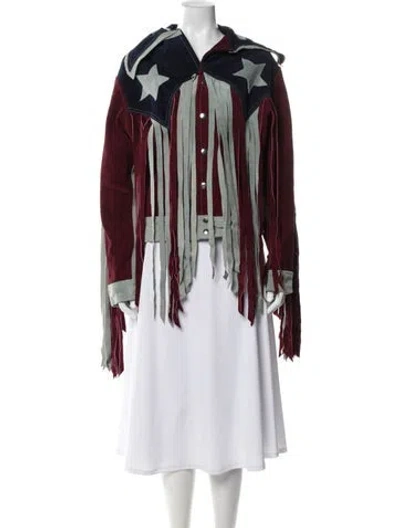 Pre-owned Understated Leather Suede Striped Jacket In Multi