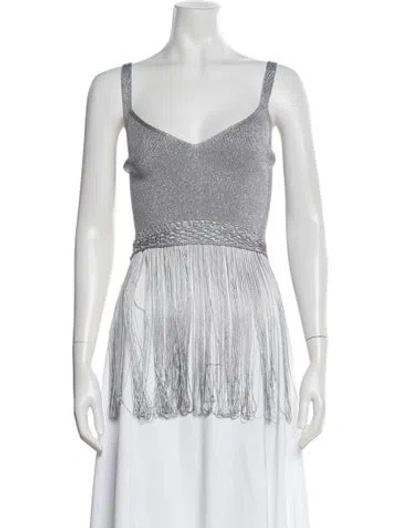 Pre-owned Understated Leather V-neck Sleeveless Top In Gray