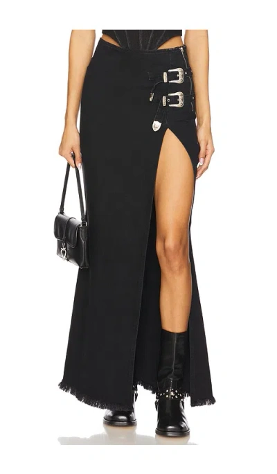 Understated Leather Western Maxi Skirt In 仿旧