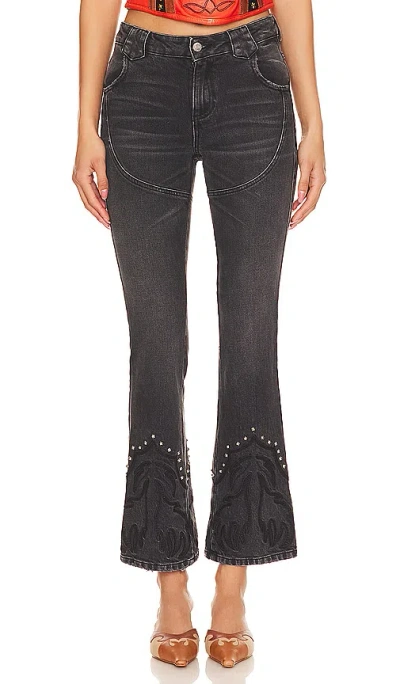 Understated Leather Western Stretch Jeans In 褪色炭灰