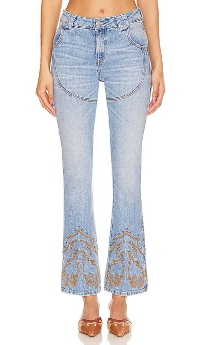 Understated Leather Western Stretch Jeans In Cowboy Tears Blue
