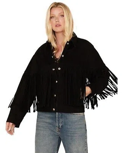 Pre-owned Understated Leather Women's Howling Moon Fringe Jacket - Wjkt105900 In Black