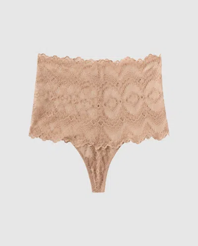 Understatement Lace Galloon Thong Warm Nude In Brown