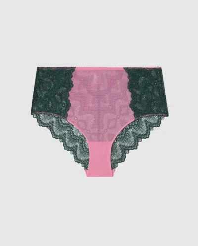 Understatement | Lace Highwaist Briefs - Pine Green/candy Pink | Trouseries
