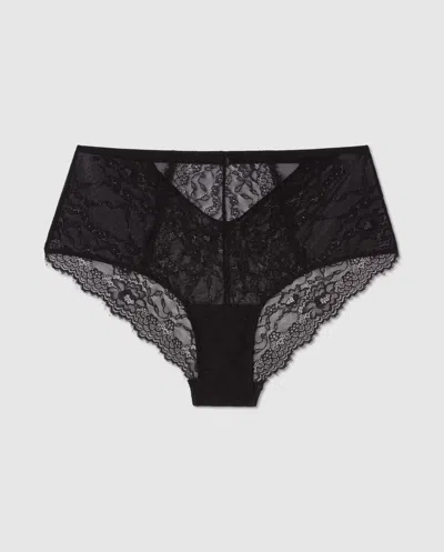 Understatement | Lace Mesh Strappy Highwaist Briefs - Black | Trouseries