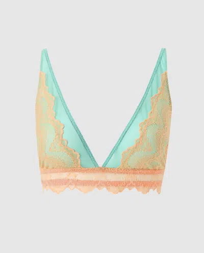 Understatement | Lace Plunge Bralette - Peach/turquoise | Bralettes
