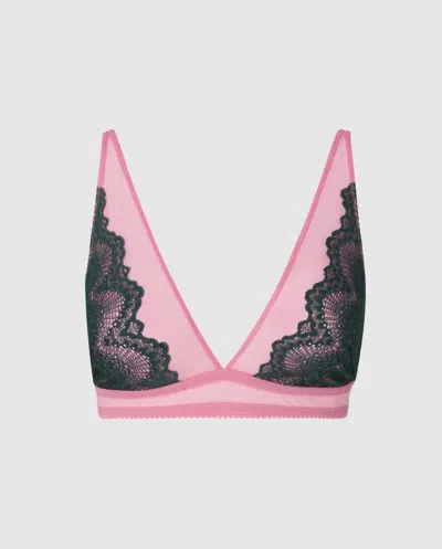 Understatement | Lace Plunge Bralette - Pine Green/candy Pink | Bralettes