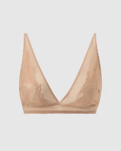 Understatement Lace Plunge Bralette Warm Nude In Burgundy