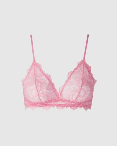 Understatement Lace Triangle Bralette Candy Pink In Gold