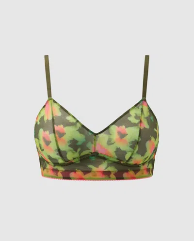 Understatement Mesh Balconette Olive Abstract Floral In Green