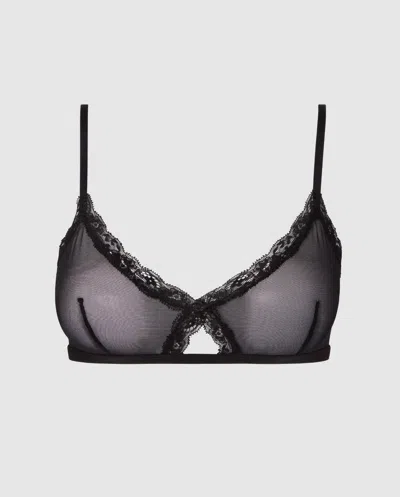 Understatement Mesh Lace Cut-out Triangle Bralette Black