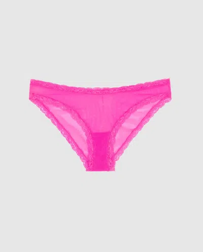 Understatement | Mesh Lace Trim Bikini Briefs - Neon Pink | Trouseries