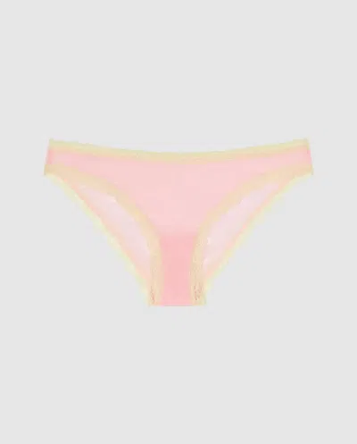 Understatement | Mesh Lace Trim Bikini Briefs - Powder Pink/light Yellow | Trouseries