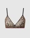 Understatement Mesh Triangle Bralette Leopard/candy Pink In Brown