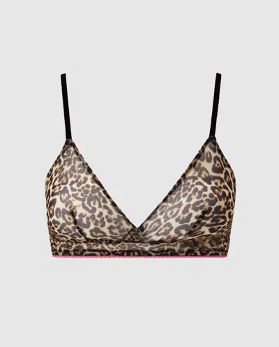 Understatement Mesh Triangle Bralette Leopard/candy Pink In Brown