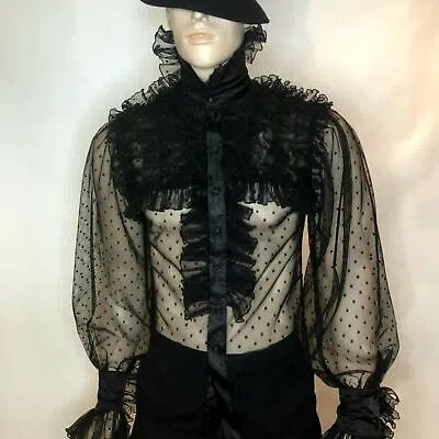 Pre-owned Undisclosed Dotted Mesh Men's Ruffled Shirt