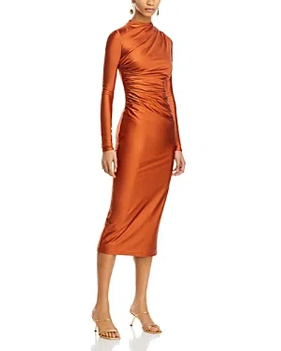 Undra Celeste New York Ruched High Neck Dress In Marigold