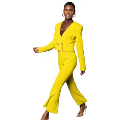 Undra Celeste New York Women's Yellow / Orange Gabby Crop Jacket - Chartreuse In Yellow/orange
