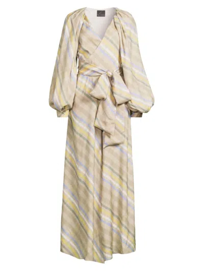 Undra Celeste Women's Debra Wrap Jumpsuit In Beige Plaid
