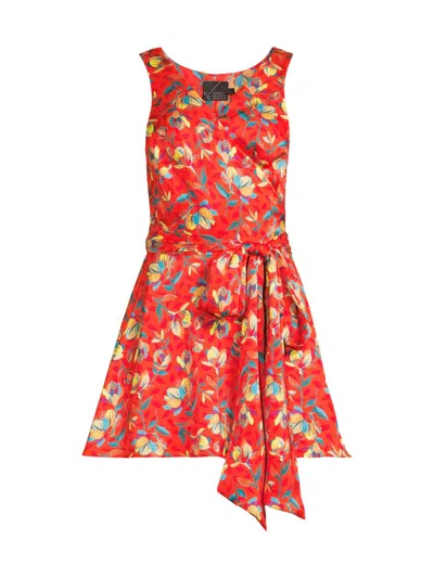 Undra Celeste Women's Everyday Tropics Flirty Satin Wrap Minidress In Orange