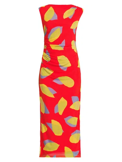 Undra Celeste Women's Everyday Tropics Ruched Mesh Midi-dress In Orange